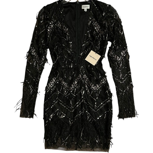 SUPERDOWN NWT Black Long Sleeve Nia Sequin Fringe Mini Dress XS - Picture 4 of 16